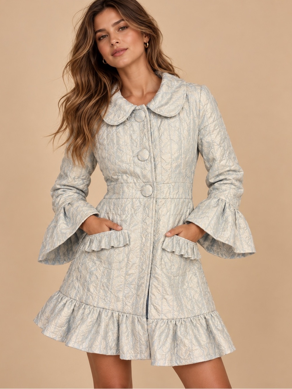 Simply Detailed Diana Stowers Blue Ruffle Coat | Coquette Statement M